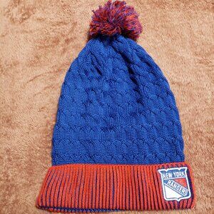 Women's New York Rangers Fanatics Blue/Orange Iconic Cuffed Knit Hat with Pom